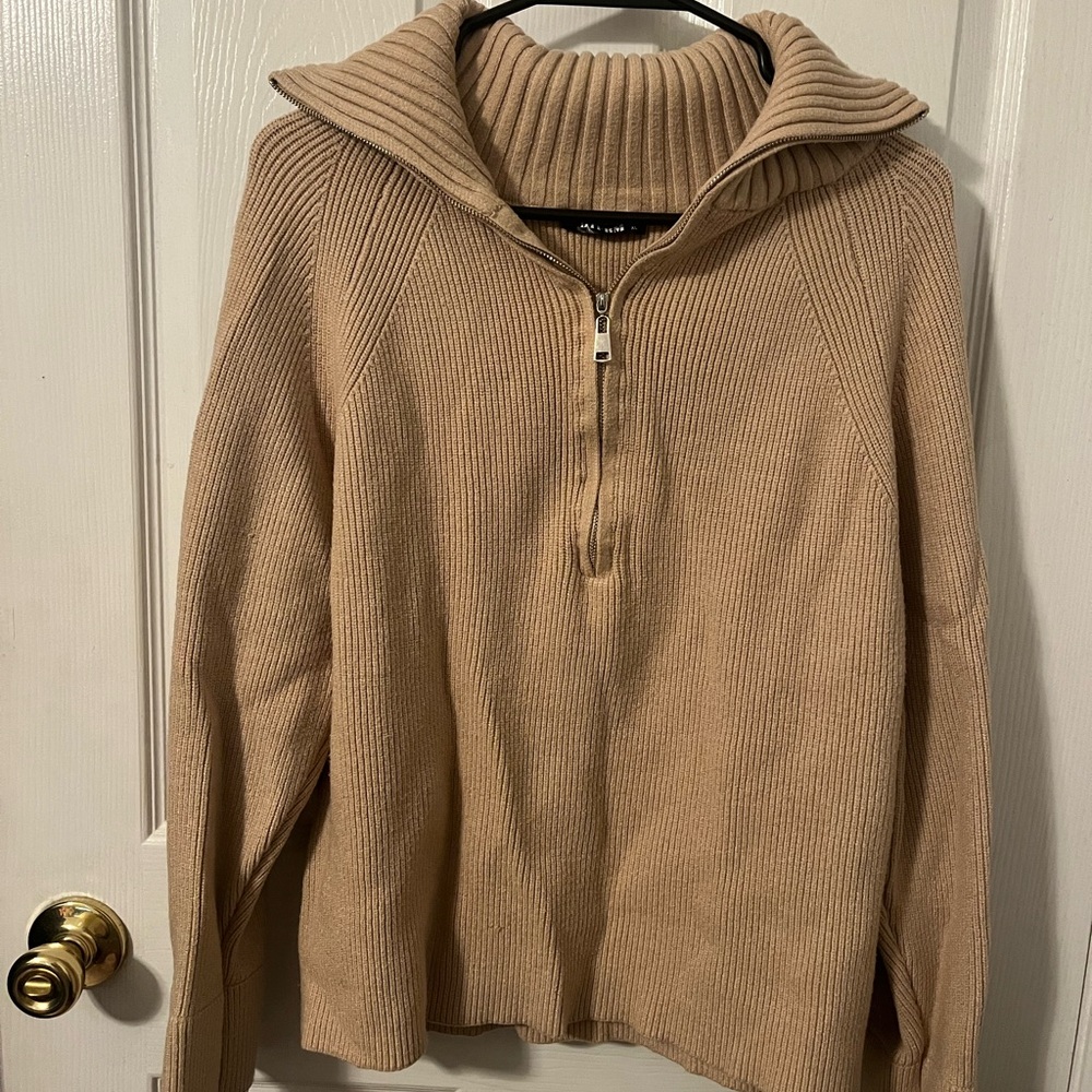 Tan Sweater with Half-Zip Collar